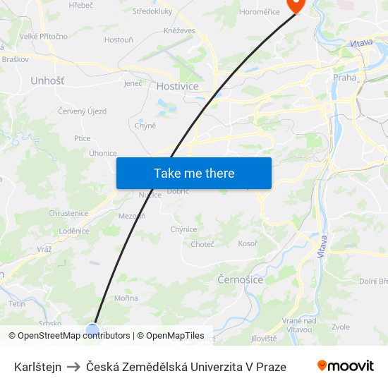 Karlštejn to Česká Zemědělská Univerzita V Praze map