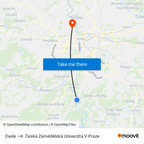 Davle to Česká Zemědělská Univerzita V Praze map