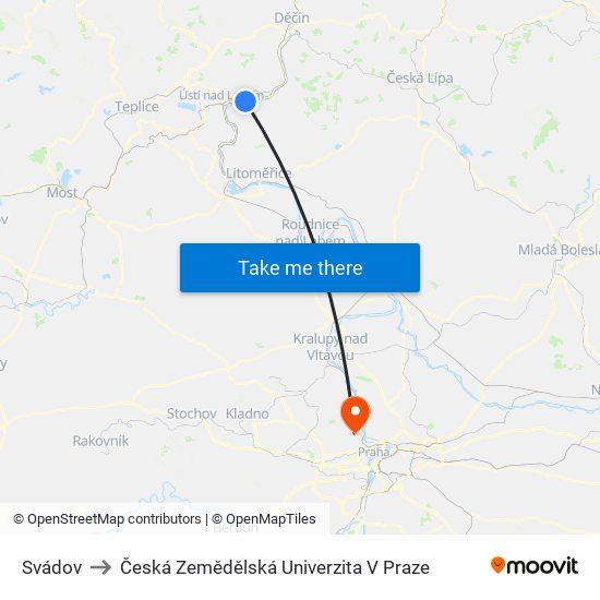 Svádov to Česká Zemědělská Univerzita V Praze map