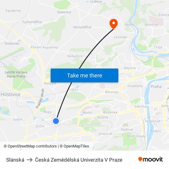 Slánská to Česká Zemědělská Univerzita V Praze map