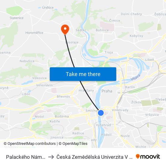 Palackého Náměstí to Česká Zemědělská Univerzita V Praze map