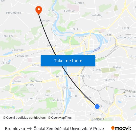 Brumlovka to Česká Zemědělská Univerzita V Praze map