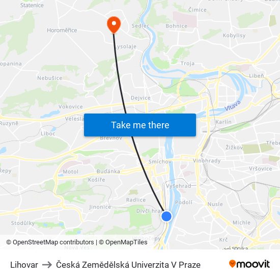 Lihovar to Česká Zemědělská Univerzita V Praze map