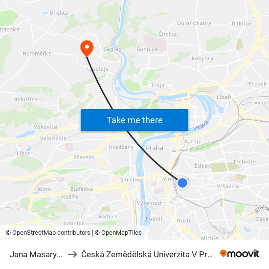 Jana Masaryka to Česká Zemědělská Univerzita V Praze map