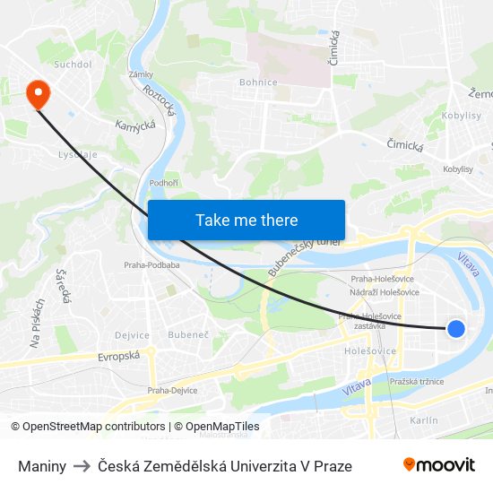 Maniny to Česká Zemědělská Univerzita V Praze map