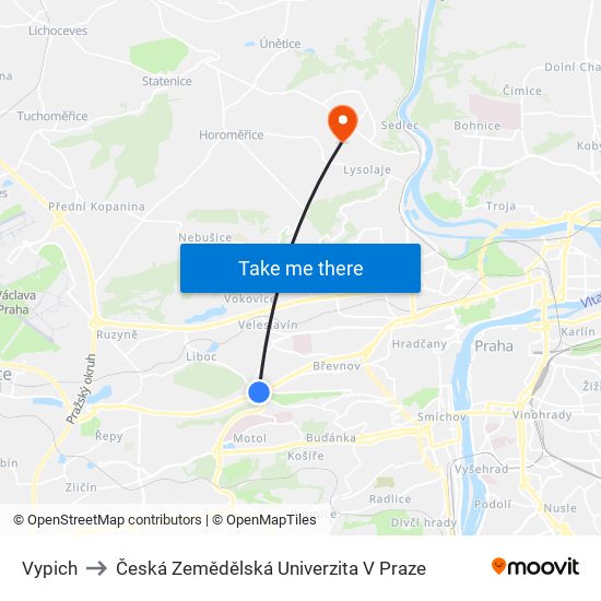 Vypich to Česká Zemědělská Univerzita V Praze map