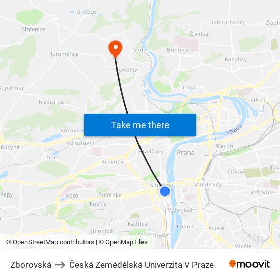 Zborovská to Česká Zemědělská Univerzita V Praze map