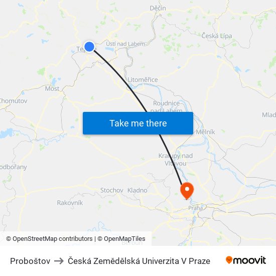 Proboštov to Česká Zemědělská Univerzita V Praze map
