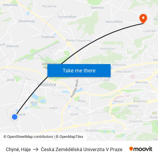 Chýně, Háje to Česká Zemědělská Univerzita V Praze map