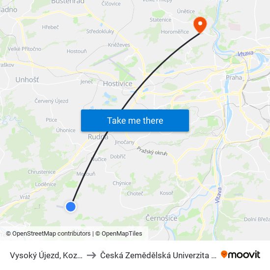 Vysoký Újezd, Kozolupy to Česká Zemědělská Univerzita V Praze map