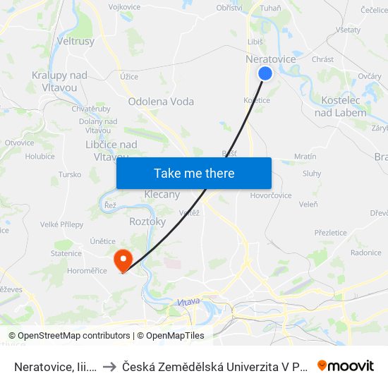 Neratovice, Iii.Zš to Česká Zemědělská Univerzita V Praze map