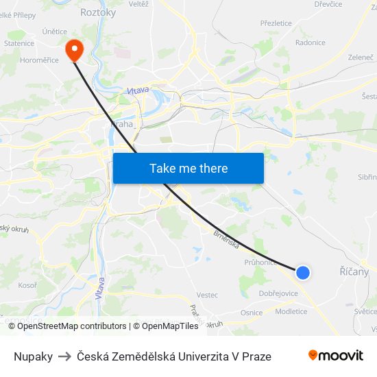 Nupaky to Česká Zemědělská Univerzita V Praze map