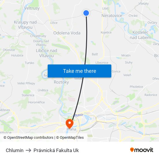 Chlumín to Právnická Fakulta Uk map