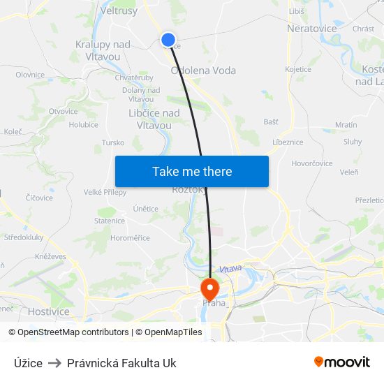 Úžice to Právnická Fakulta Uk map