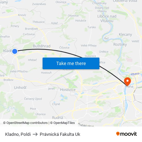 Kladno, Poldi to Právnická Fakulta Uk map