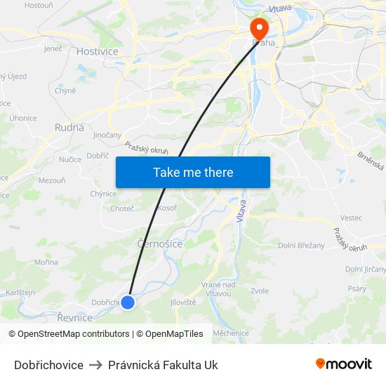 Dobřichovice to Právnická Fakulta Uk map