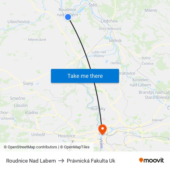 Roudnice Nad Labem to Právnická Fakulta Uk map