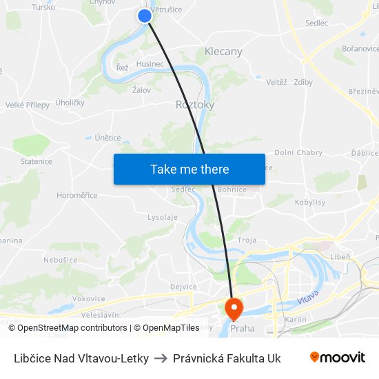 Libčice Nad Vltavou-Letky to Právnická Fakulta Uk map