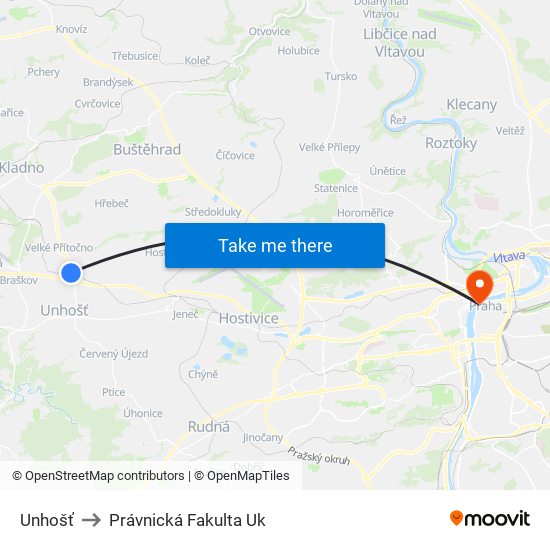 Unhošť to Právnická Fakulta Uk map