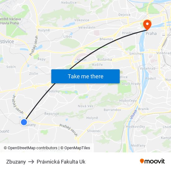 Zbuzany to Právnická Fakulta Uk map