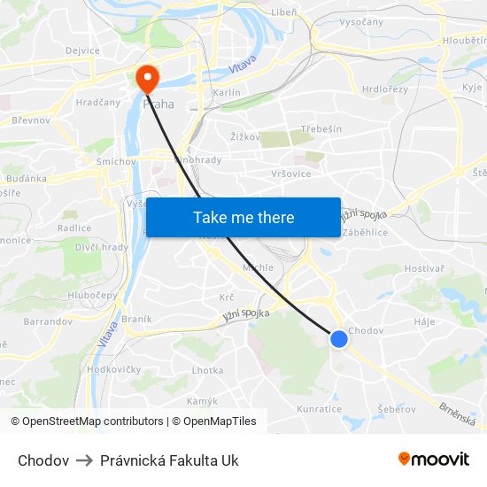Chodov to Právnická Fakulta Uk map