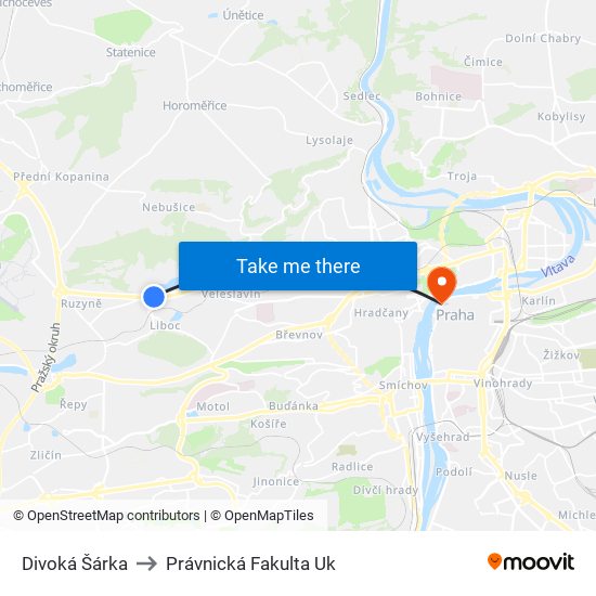 Divoká Šárka to Právnická Fakulta Uk map