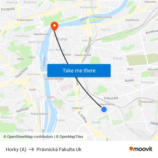 Horky (A) to Právnická Fakulta Uk map