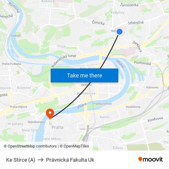 Ke Stírce (A) to Právnická Fakulta Uk map