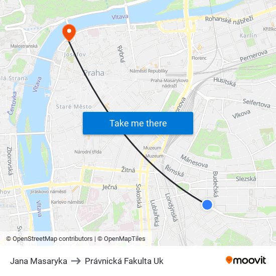 Jana Masaryka to Právnická Fakulta Uk map