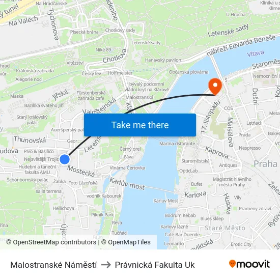 Malostranské Náměstí to Právnická Fakulta Uk map