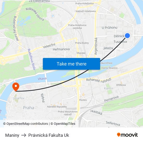 Maniny to Právnická Fakulta Uk map