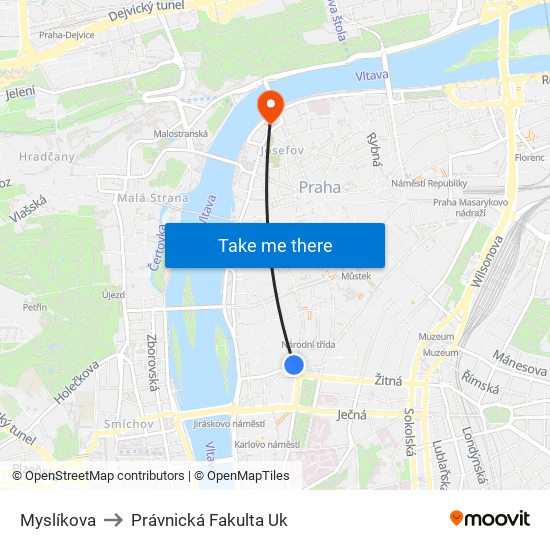 Myslíkova to Právnická Fakulta Uk map