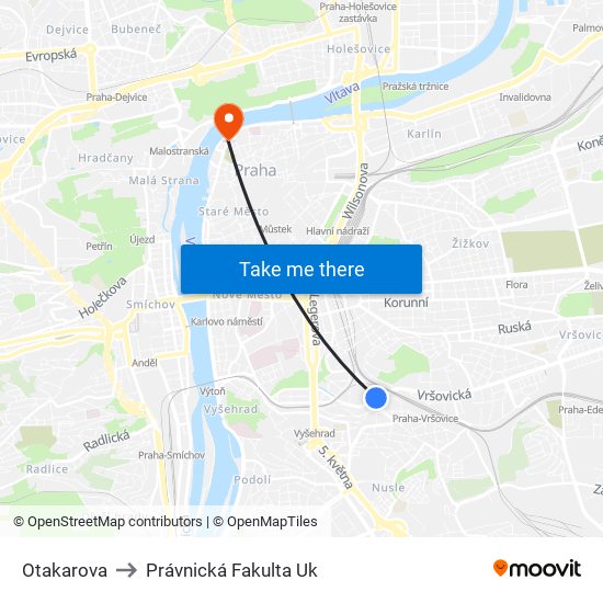 Otakarova to Právnická Fakulta Uk map