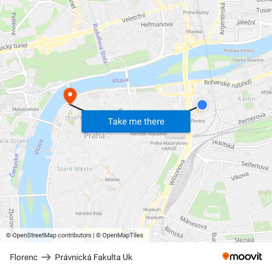 Florenc to Právnická Fakulta Uk map