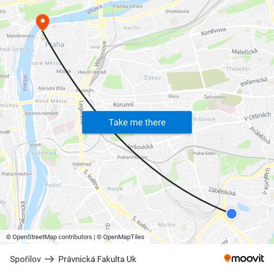 Spořilov to Právnická Fakulta Uk map