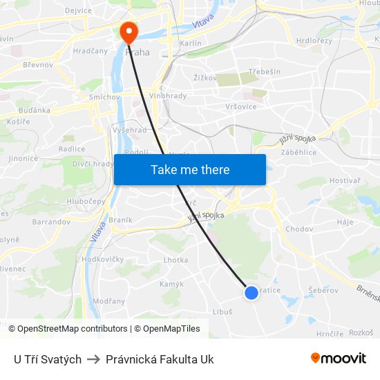 U Tří Svatých (A) to Právnická Fakulta Uk map