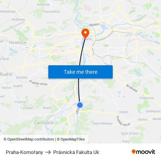 Praha-Komořany to Právnická Fakulta Uk map