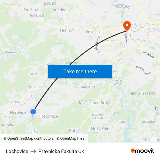 Lochovice to Právnická Fakulta Uk map