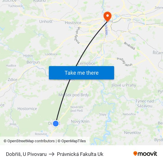 Dobříš, U Pivovaru to Právnická Fakulta Uk map