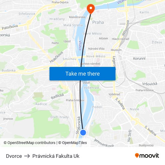 Dvorce to Právnická Fakulta Uk map