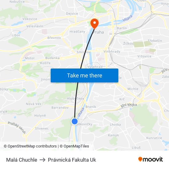 Malá Chuchle to Právnická Fakulta Uk map