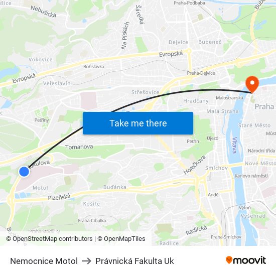 Nemocnice Motol to Právnická Fakulta Uk map