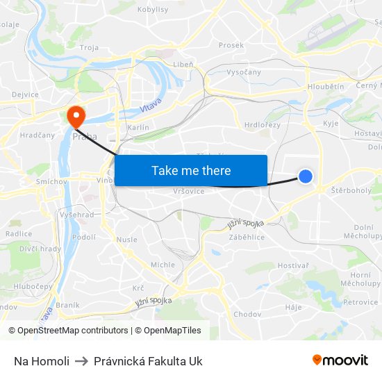 Na Homoli to Právnická Fakulta Uk map