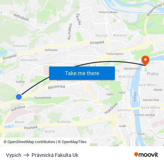 Vypich to Právnická Fakulta Uk map