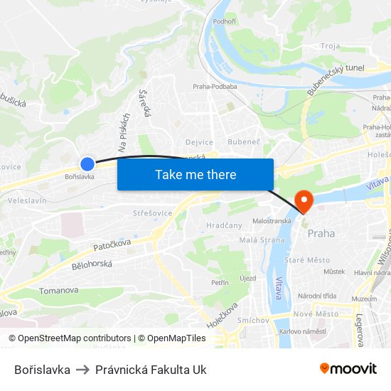 Bořislavka to Právnická Fakulta Uk map