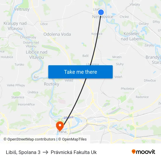 Libiš, Spolana 3 to Právnická Fakulta Uk map