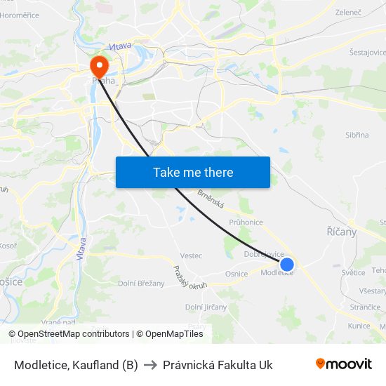 Modletice, Kaufland to Právnická Fakulta Uk map