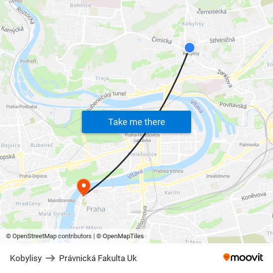 Kobylisy to Právnická Fakulta Uk map