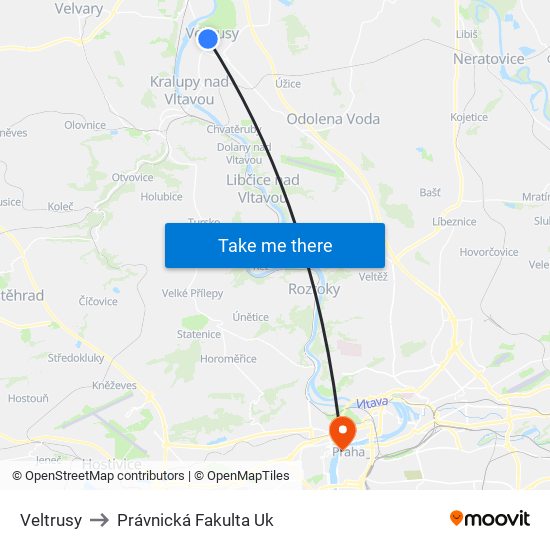 Veltrusy (B) to Právnická Fakulta Uk map