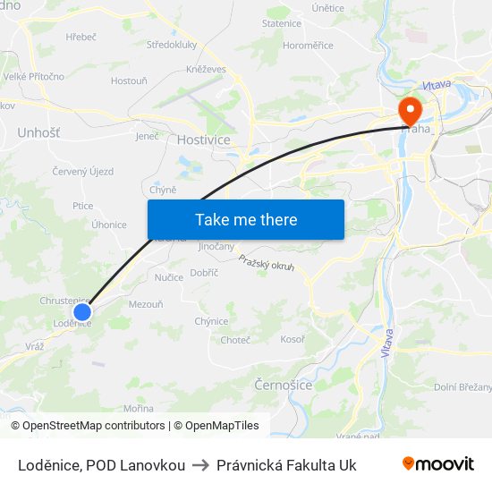 Loděnice, POD Lanovkou to Právnická Fakulta Uk map